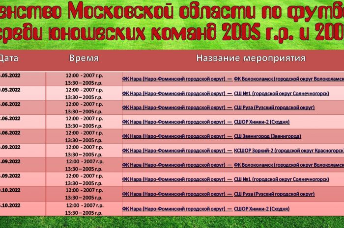 9 октября пройдут игры в рамках Первенства Московской области по футболу среди юношеских команд! Приглашаем поддержать свой округ!